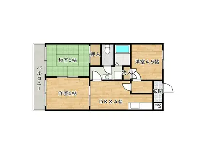 草愛マンション(3DK/1階)の間取り写真