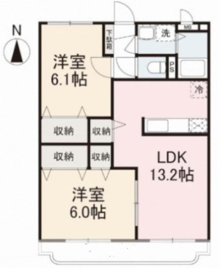 FRUITFUL B棟(2LDK/2階)の間取り写真