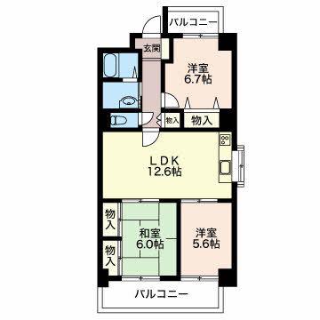 プレシオン猫洞(3LDK/3階)の間取り写真