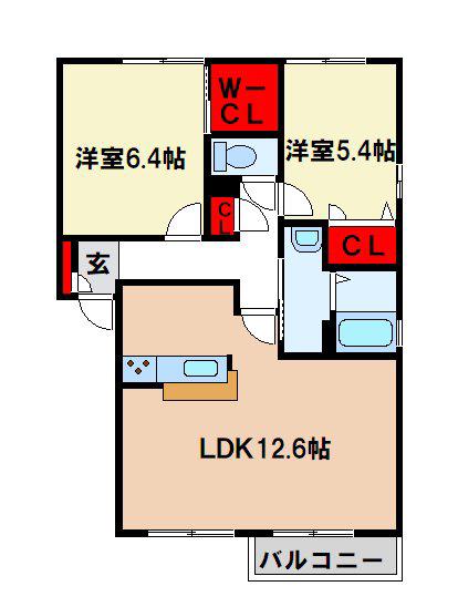 郁李苑シマ C(2LDK/2階)の間取り写真