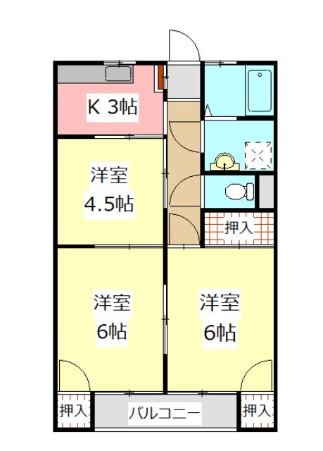 鶴城ハイツ(3K/1階)の間取り写真