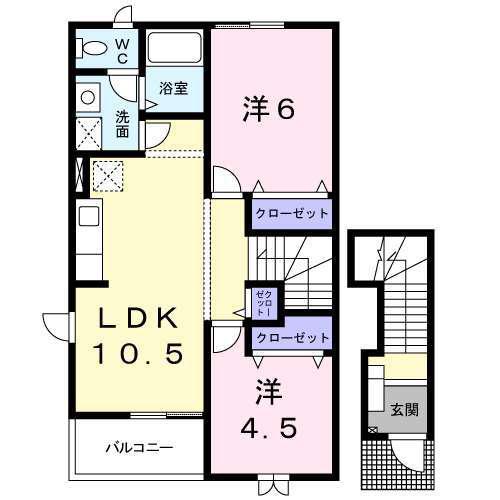シュトラーセ B(2LDK/2階)の間取り写真