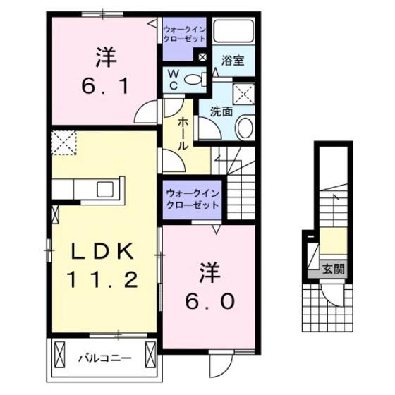 ピアチェーレ野中A(2LDK/2階)の間取り写真