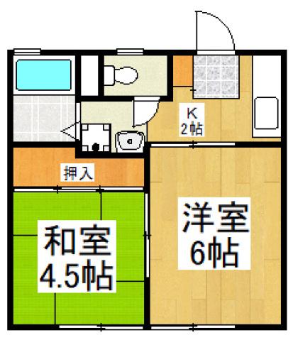 ムラコシハイツ(2K/2階)の間取り写真