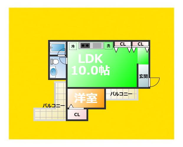 LA DOUCEUR湊町(1LDK/5階)の間取り写真