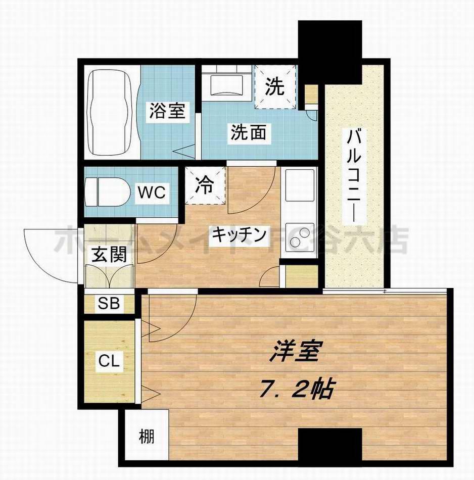 LUXE本町(1K/13階)の間取り写真
