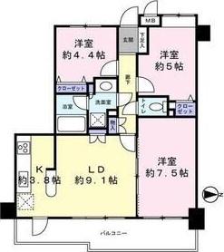ボヌール八王子(3LDK/5階)の間取り写真