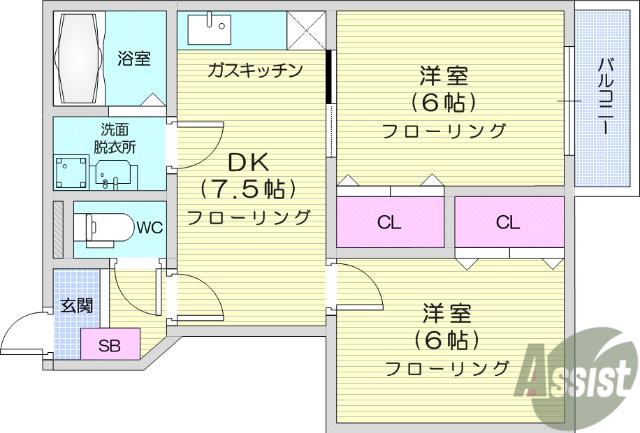レジデンス オリーブⅡ(2DK/1階)の間取り写真