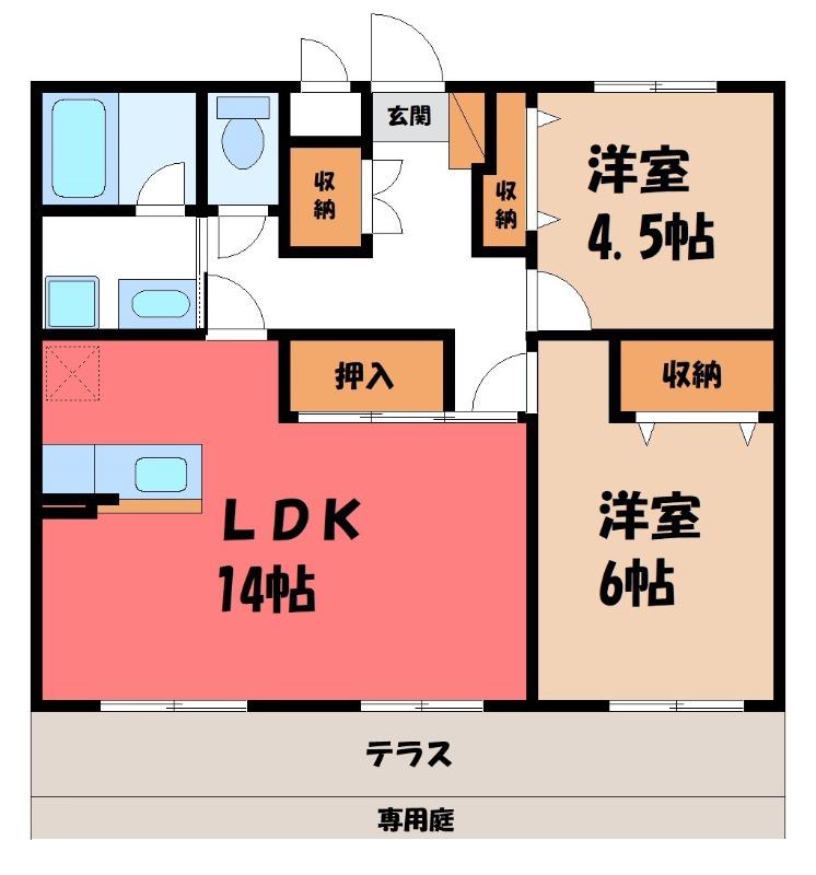 フォレストジョウエイ(2LDK/1階)の間取り写真
