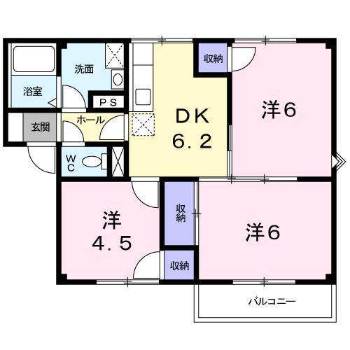プラストアイムB(3DK/1階)の間取り写真