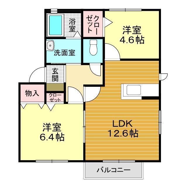 シャーメゾン永田本町II(2LDK/2階)の間取り写真