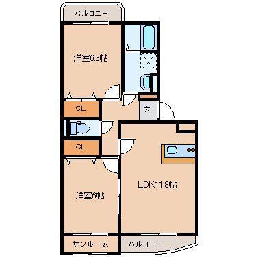 ユーミーマンション カシマ(2LDK/2階)の間取り写真