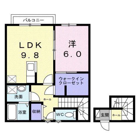 アリエッタA棟(1LDK/2階)の間取り写真