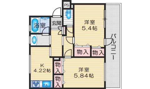 高槻野村マンション(2K/2階)の間取り写真
