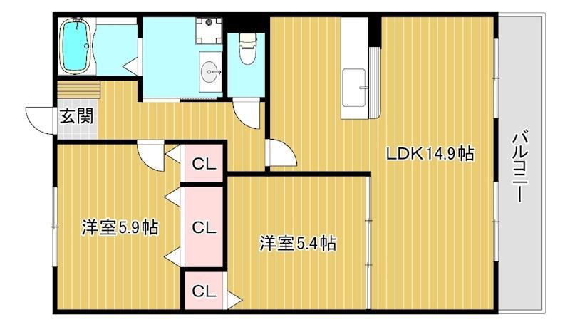 グラン・セジール(2LDK/2階)の間取り写真