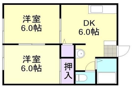 ラクシュリーマンションB棟(2DK/1階)の間取り写真
