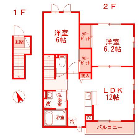 アミティエ公郷町(2LDK/2階)の間取り写真