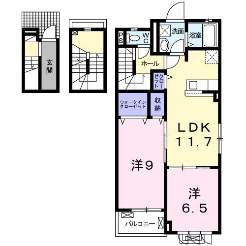 グランド・ヒルズ(2LDK/3階)の間取り写真