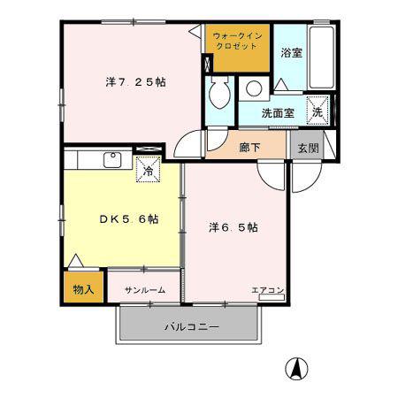 ウィルモアリプルA(2DK/1階)の間取り写真