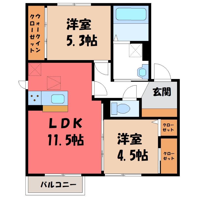 リアルコート D(2LDK/2階)の間取り写真