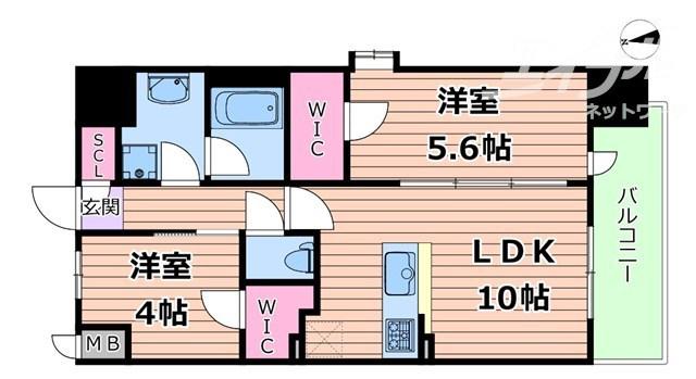 スプランディッド大阪イースト(2LDK/9階)の間取り写真