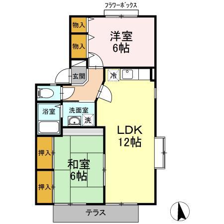 セジュール大善寺B(2LDK/2階)の間取り写真