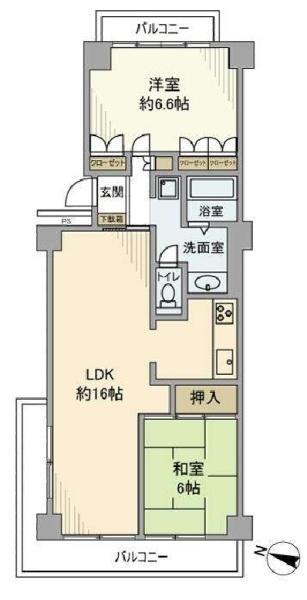ルミネ根岸公園(2LDK/4階)の間取り写真