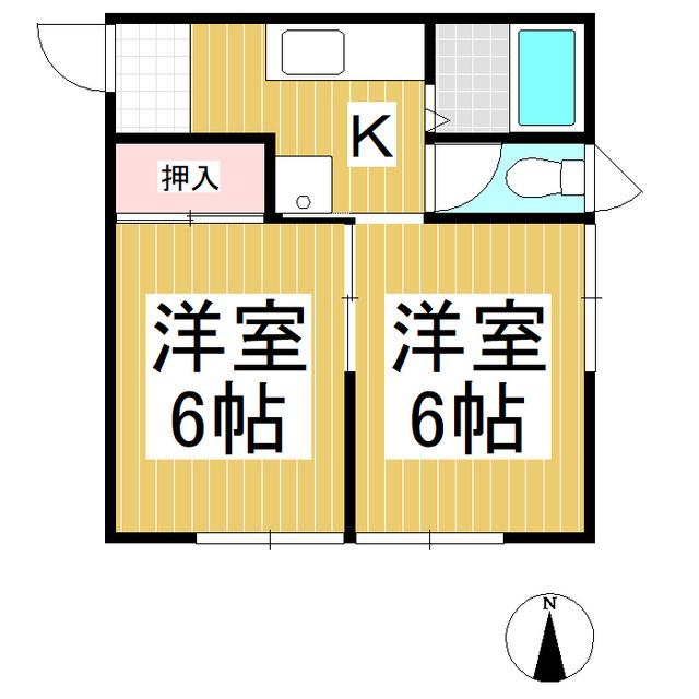 ラセーヌ村前B棟(2K/2階)の間取り写真