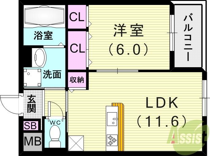 アーバンリオグランデ池田(1LDK/2階)の間取り写真