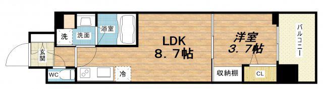 アーバネックス難波ウエスト(1LDK/14階)の間取り写真