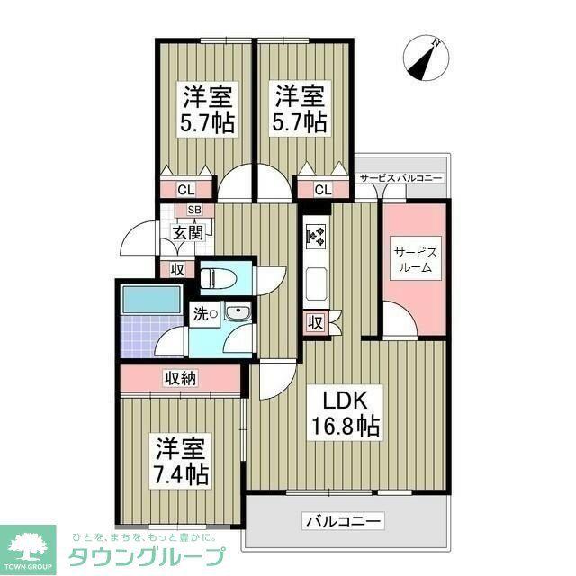 リブレス成田Bー3(3LDK/2階)の間取り写真