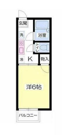 ハピネス栗谷II(1K/2階)の間取り写真