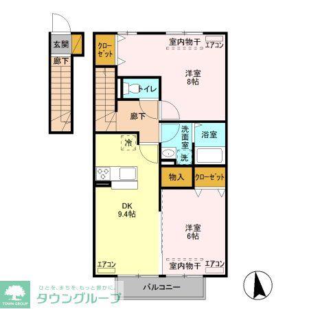 ブライトグローブ N(2DK/2階)の間取り写真
