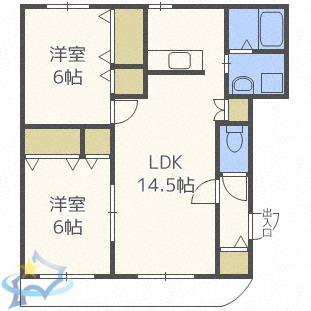 イーリス宮の丘虹の橋(2LDK/1階)の間取り写真