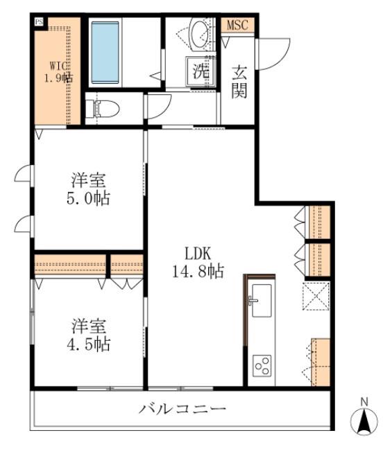 ロック クライス(2LDK/2階)の間取り写真