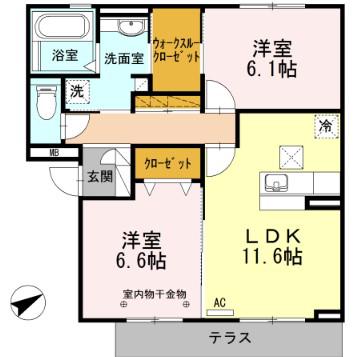 フレシールK(2LDK/1階)の間取り写真