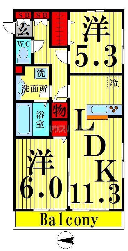 パークハウスK(2LDK/1階)の間取り写真