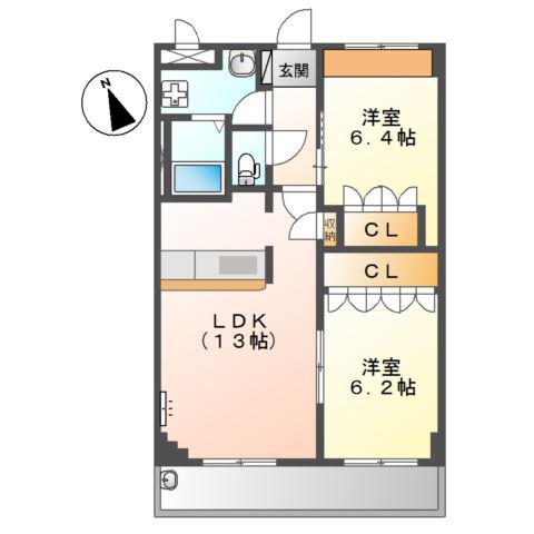 レジデンスヒルズカコIII(2LDK/2階)の間取り写真