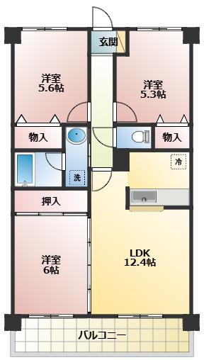 ブロームハウスあけぼの(3LDK/1階)の間取り写真