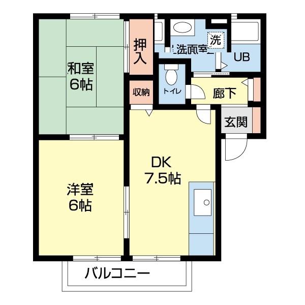 ガーデンヒルズ南片河(2DK/2階)の間取り写真