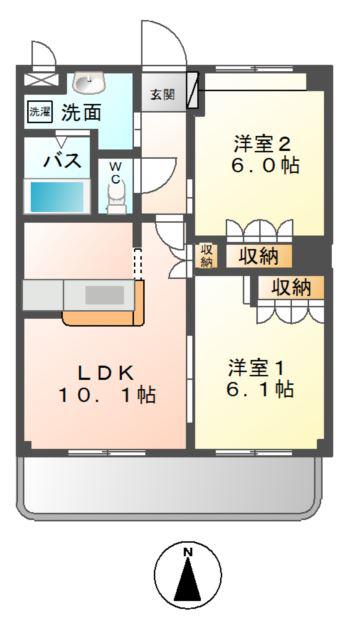 ベルファミーユ 1(2LDK/2階)の間取り写真