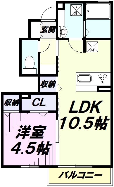 ルミエール(1LDK/1階)の間取り写真
