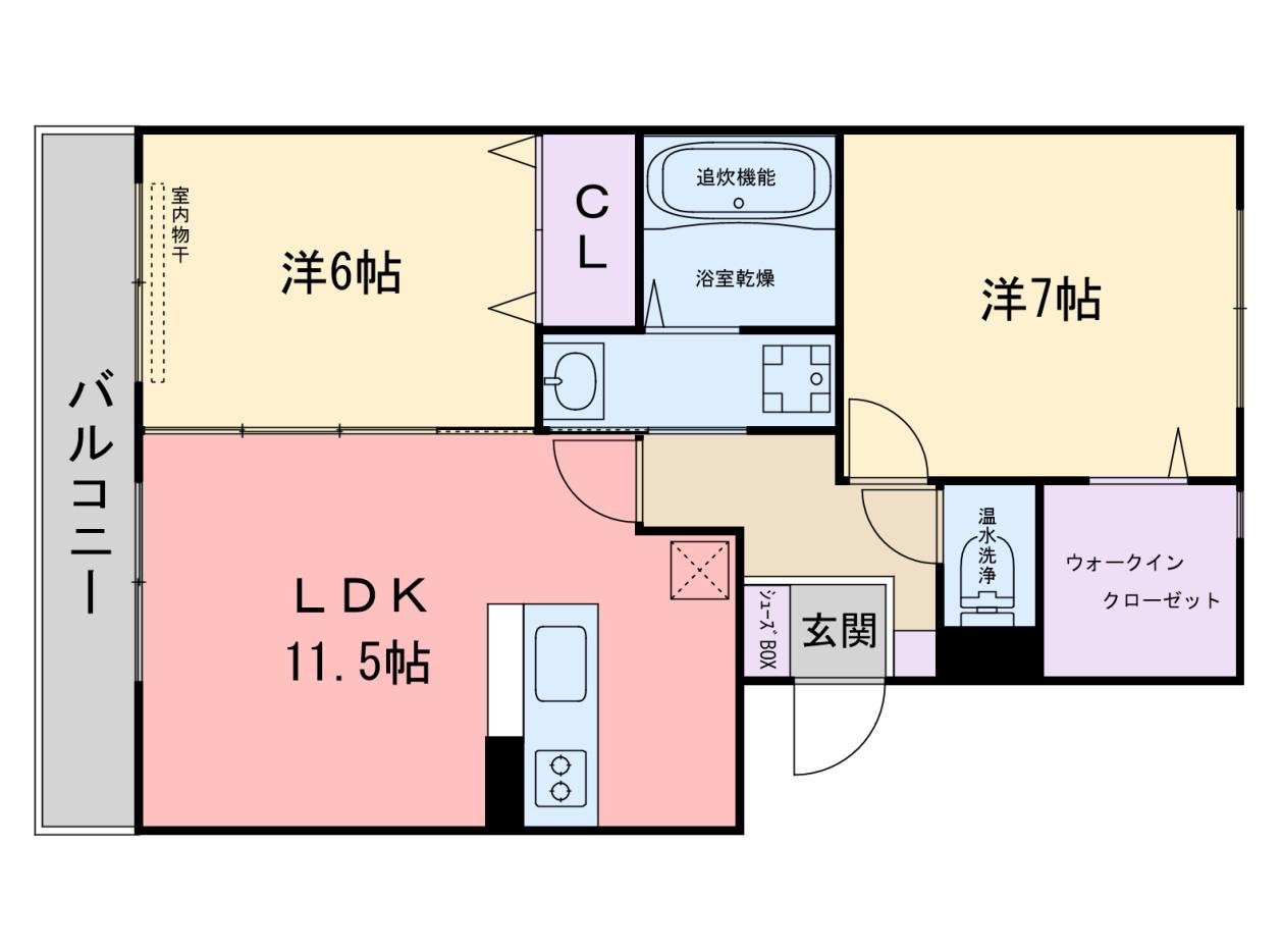 コアロード今宿A棟(2LDK/2階)の間取り写真