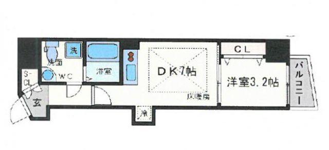 ルミノール北浜SERENITE(1DK/4階)の間取り写真