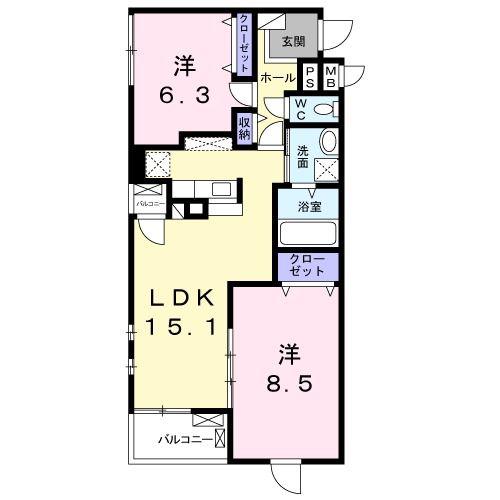 グランディー豊原町(2LDK/2階)の間取り写真