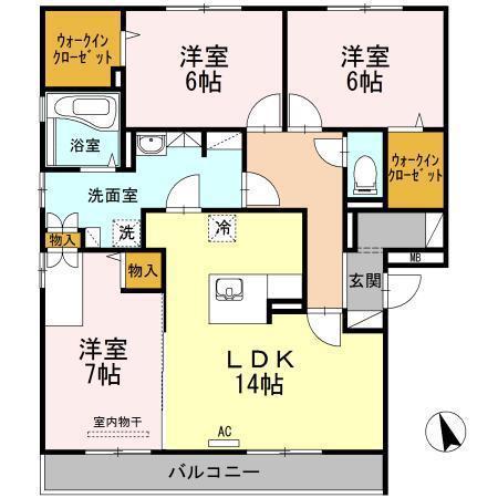 メゾン ソレイユ B棟(3LDK/3階)の間取り写真