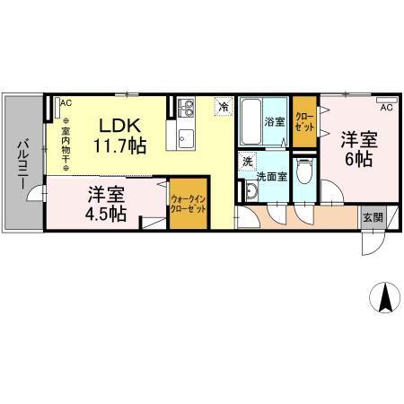 ロータスII B棟(2LDK/3階)の間取り写真