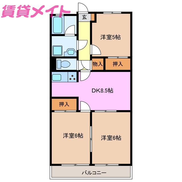 レジデンス優珈里(3DK/7階)の間取り写真