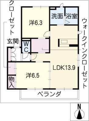 シャーメゾン鶴田B棟(2LDK/1階)の間取り写真