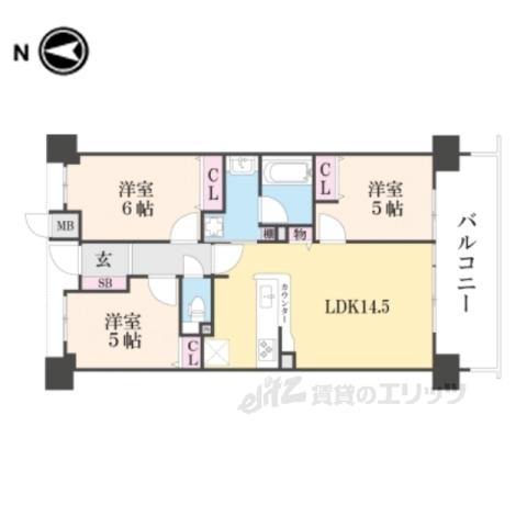 パデシオン御池西ノ京グラン205(3LDK/2階)の間取り写真